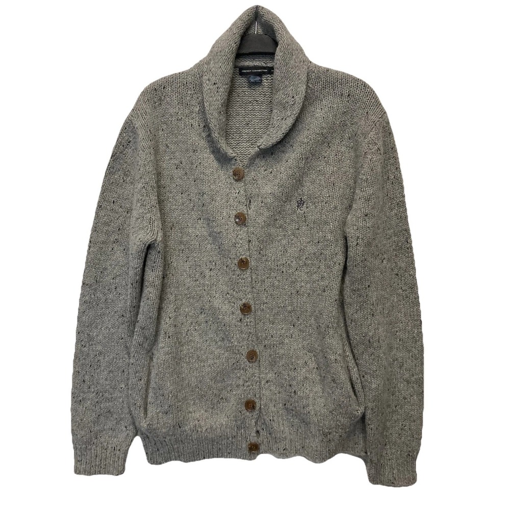 French Connection Gray Marl Wool Blend Button Cardigan Shawl CollarUK M